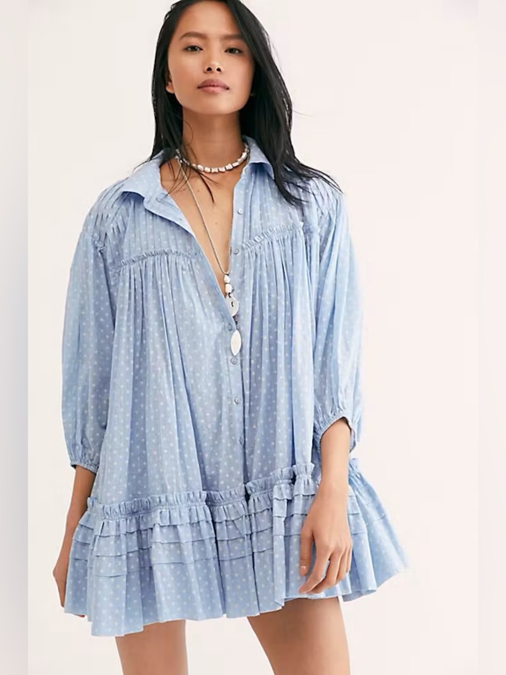 Free People Full Swing Dress in Powder Blue Combo XS $128